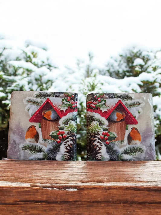 Slate Christmas Robin Coasters