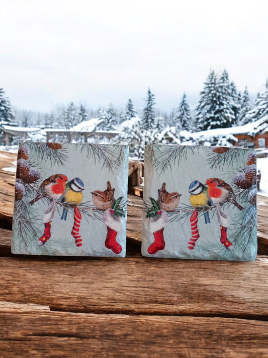 Christmas Birds Slate Coasters