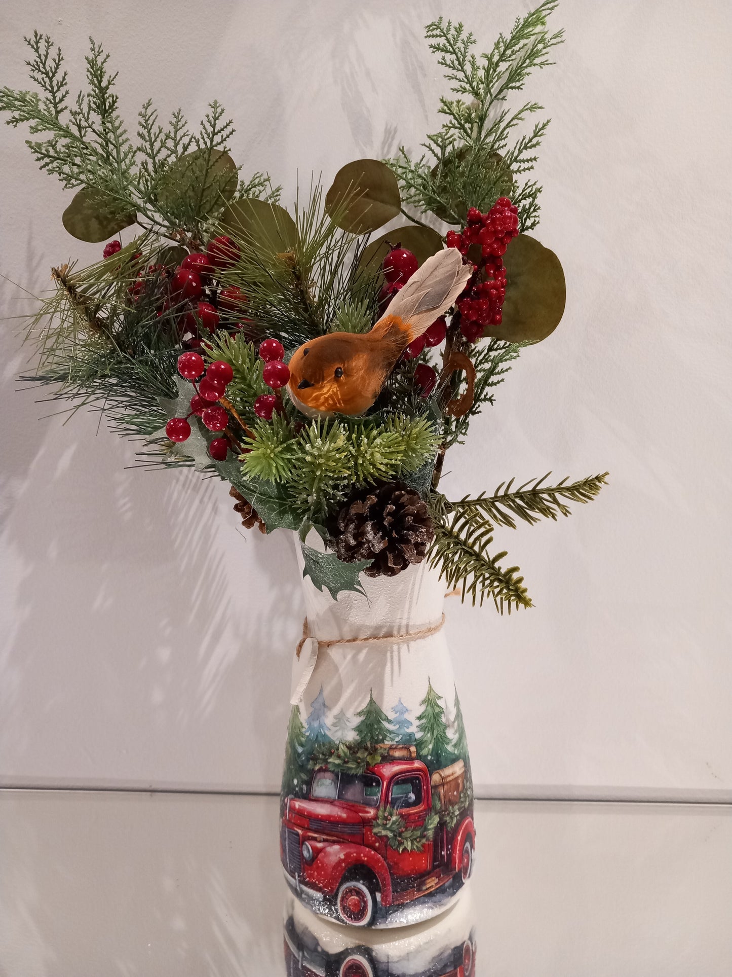 Red Christmas Truck Vase