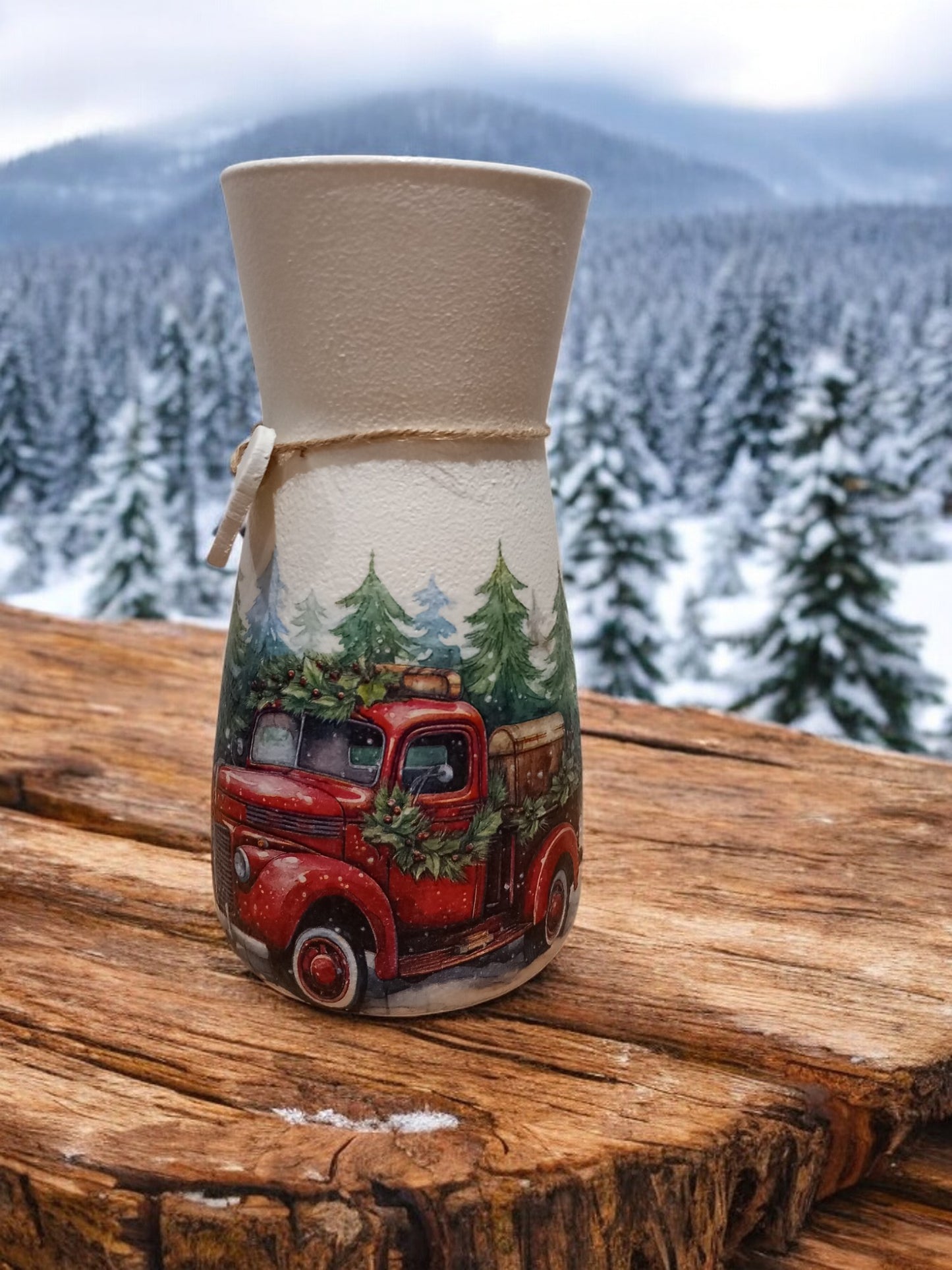 Red Christmas Truck Vase